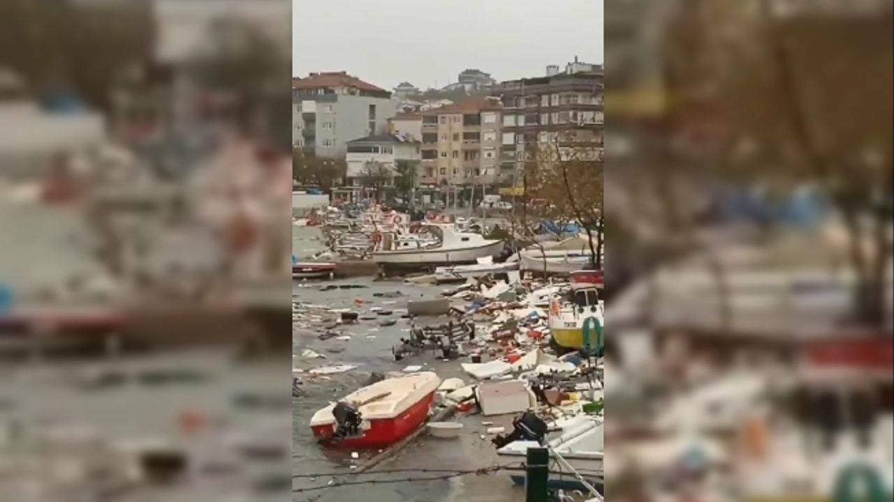 Yalova'da sağanak ve fırtına; deniz taştı, tekneler parçalandı