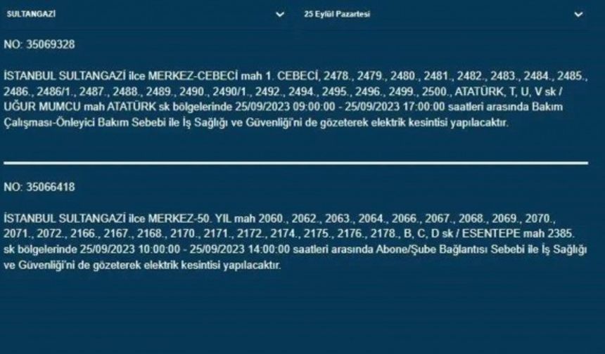 İstanbul'da 21 ilçede elektrik kesintisi