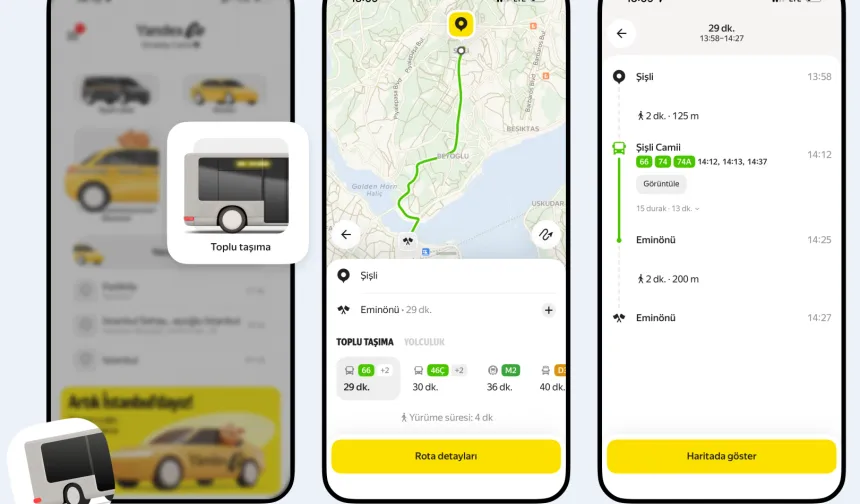 Yandex Go'ya toplu taşıma planlama özelliği