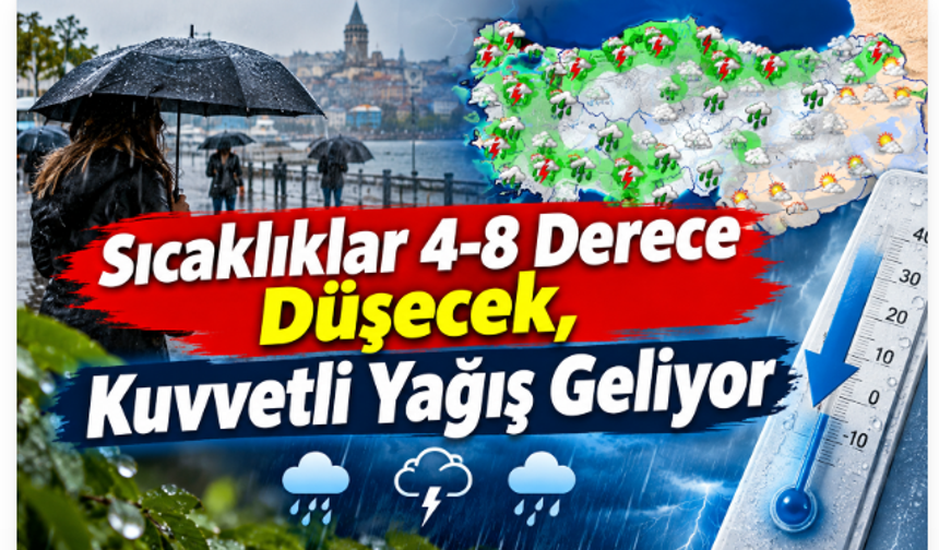 Meteoroloji’den Yeni Hava Durumu Uyarısı: Sıcaklıklar 4-8 Derece Düşecek, Kuvvetli Yağış Geliyor