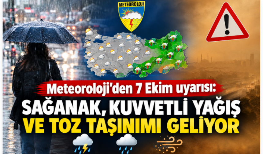 Meteoroloji’den 7 Ekim uyarısı: Sağanak, kuvvetli yağış ve toz taşınımı geliyor